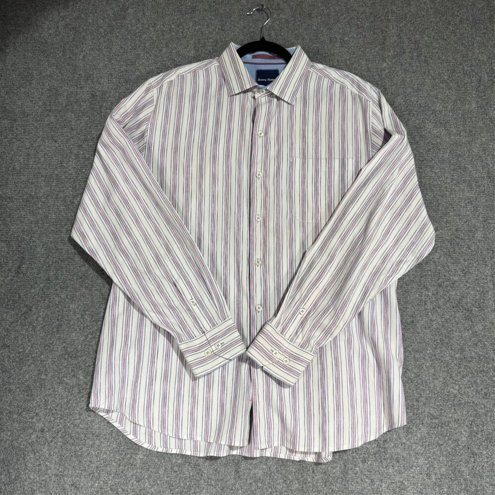 Tommy Bahama Sportsman Series Mens Large 100% Cotton Stripe Button Shirt